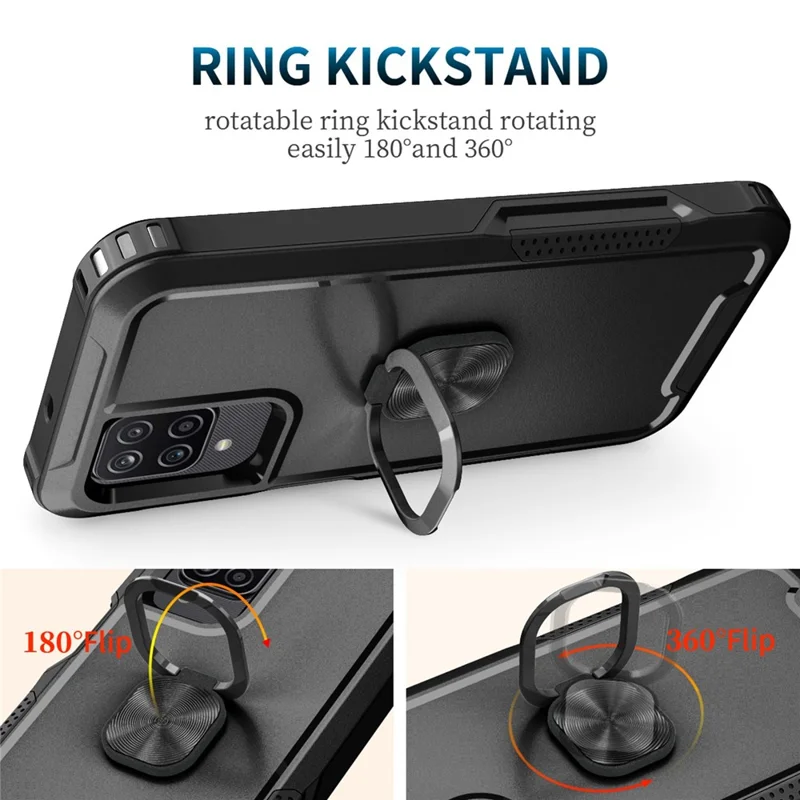 For Samsung Galaxy A12 / A32 5G / A13 5G / M32 5G Rotatable Ring Kickstand Protective Cover PC + Silicone 3-in-1 Drop-proof Phone Case - Black