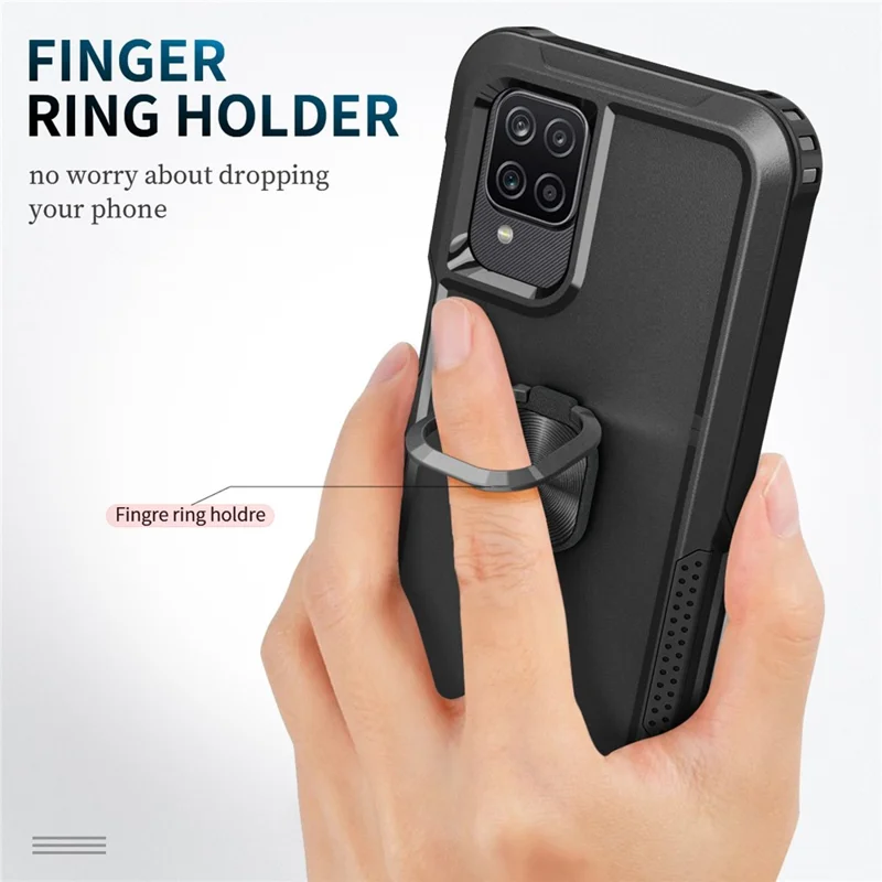 For Samsung Galaxy A12 / A32 5G / A13 5G / M32 5G Rotatable Ring Kickstand Protective Cover PC + Silicone 3-in-1 Drop-proof Phone Case - Black