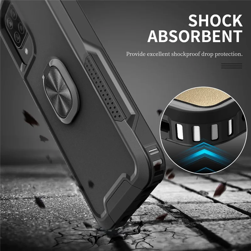 For Samsung Galaxy A12 / A32 5G / A13 5G / M32 5G Rotatable Ring Kickstand Protective Cover PC + Silicone 3-in-1 Drop-proof Phone Case - Black