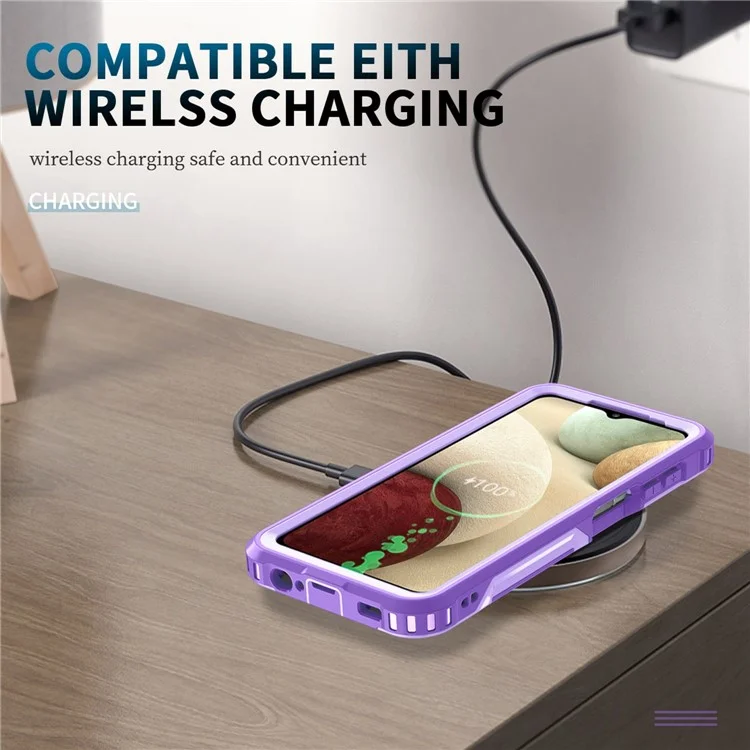 Per Samsung Galaxy A12 / A32 5G / A13 5G / M32 5G Rotativa Anello Supporto Custodia Protettiva PC + Silicone 3-in-1 Anti-shock Phone Case - Lilla Chiaro