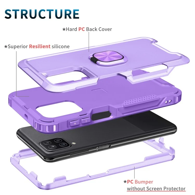 Per Samsung Galaxy A12 / A32 5G / A13 5G / M32 5G Rotativa Anello Supporto Custodia Protettiva PC + Silicone 3-in-1 Anti-shock Phone Case - Lilla Chiaro