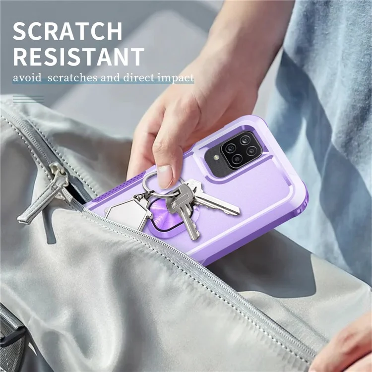 Per Samsung Galaxy A12 / A32 5G / A13 5G / M32 5G Rotativa Anello Supporto Custodia Protettiva PC + Silicone 3-in-1 Anti-shock Phone Case - Lilla Chiaro