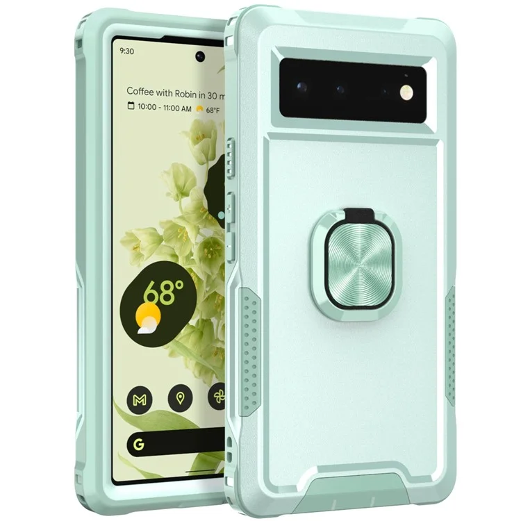 3-in-1 Drop-proof Phone Case For Google Pixel 6, Kickstand Ring Holder Precise Cutouts Phone Back Cover - Green