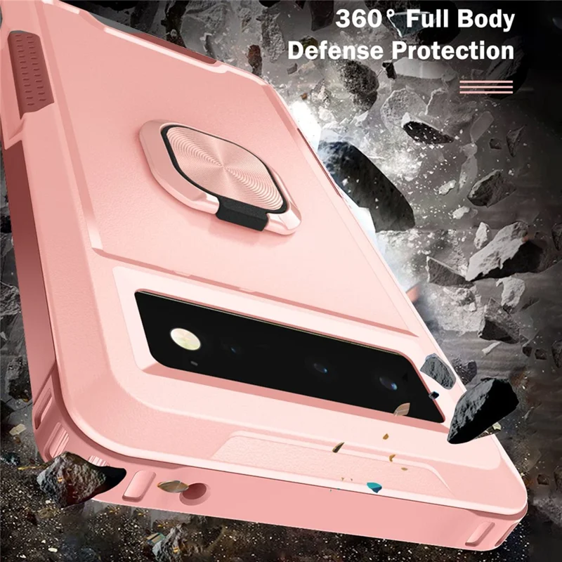 3-in-1 Drop-proof Phone Case For Google Pixel 6, Kickstand Ring Holder Precise Cutouts Phone Back Cover - Pink