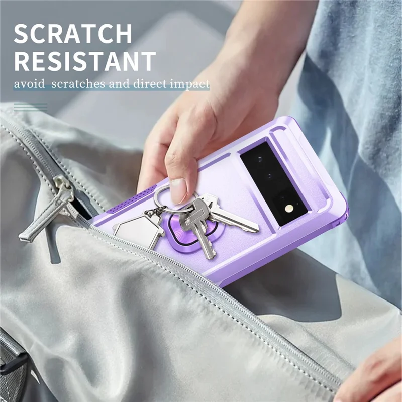 3-in-1 Phone Case For Google Pixel 6 Pro 5G, Wear-resistant Kickstand Ring Holder Phone Protective Back Cover - Light Purple