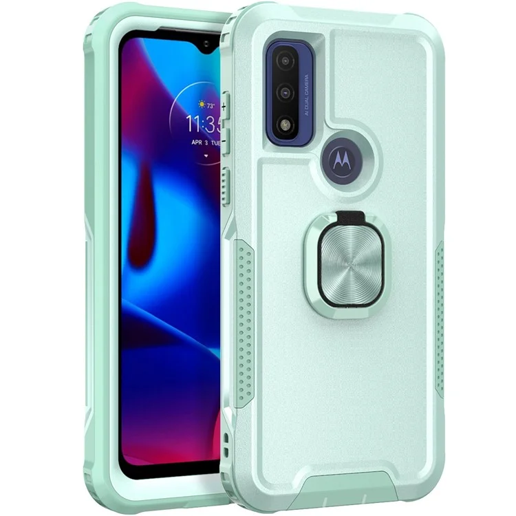 Para Motorola G Pure (2021) / Moto G Power (2022) PC + Capa 3 em 1 à prova de choque de silicone com suporte rotativo - Verde