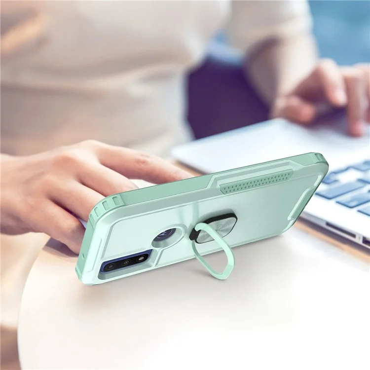Para Motorola G Pure (2021) / Moto G Power (2022) PC + Capa 3 em 1 à prova de choque de silicone com suporte rotativo - Verde