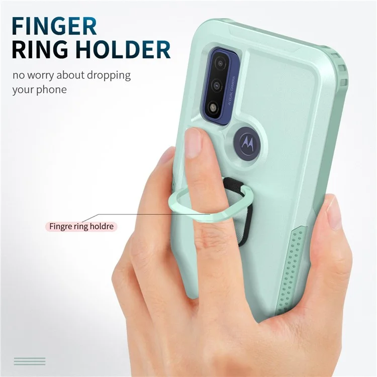Para Motorola G Pure (2021) / Moto G Power (2022) PC + Capa 3 em 1 à prova de choque de silicone com suporte rotativo - Verde