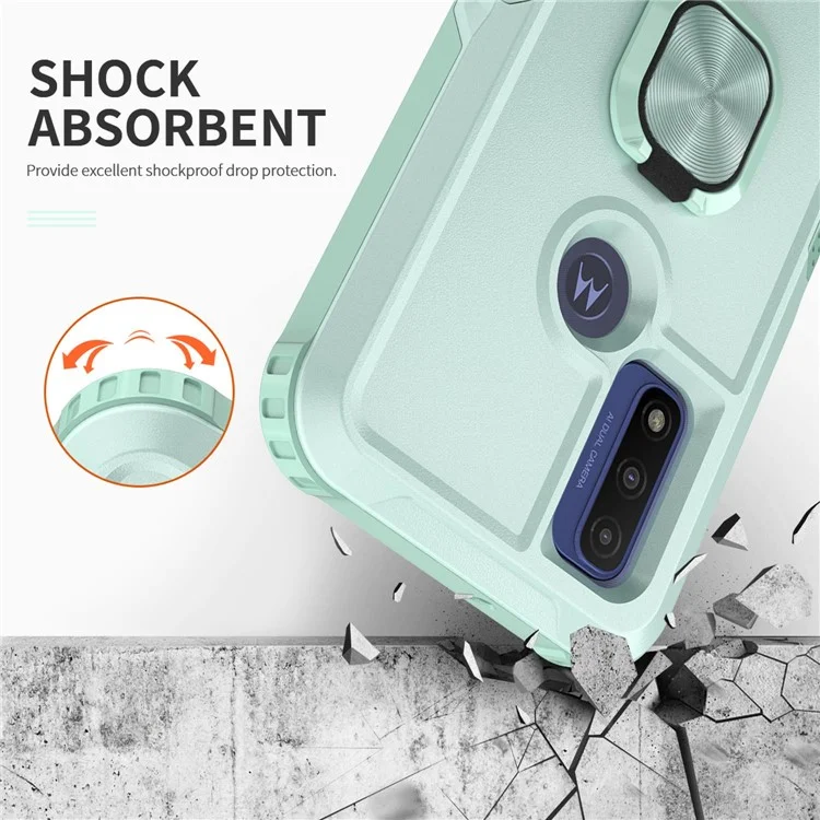 Para Motorola G Pure (2021) / Moto G Power (2022) PC + Capa 3 em 1 à prova de choque de silicone com suporte rotativo - Verde