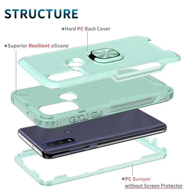 Para Motorola G Pure (2021) / Moto G Power (2022) PC + Capa 3 em 1 à prova de choque de silicone com suporte rotativo - Verde