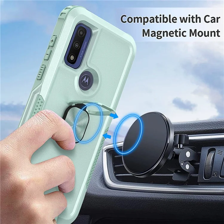 Para Motorola G Pure (2021) / Moto G Power (2022) PC + Capa 3 em 1 à prova de choque de silicone com suporte rotativo - Verde