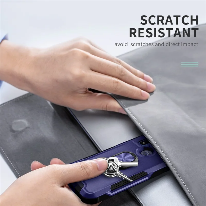 For Motorola G Pure (2021) / Moto G Power (2022) PC + Silicone 3-in-1 Drop-proof Case Rotatable Ring Kickstand Phone Back Cover - Navy Blue