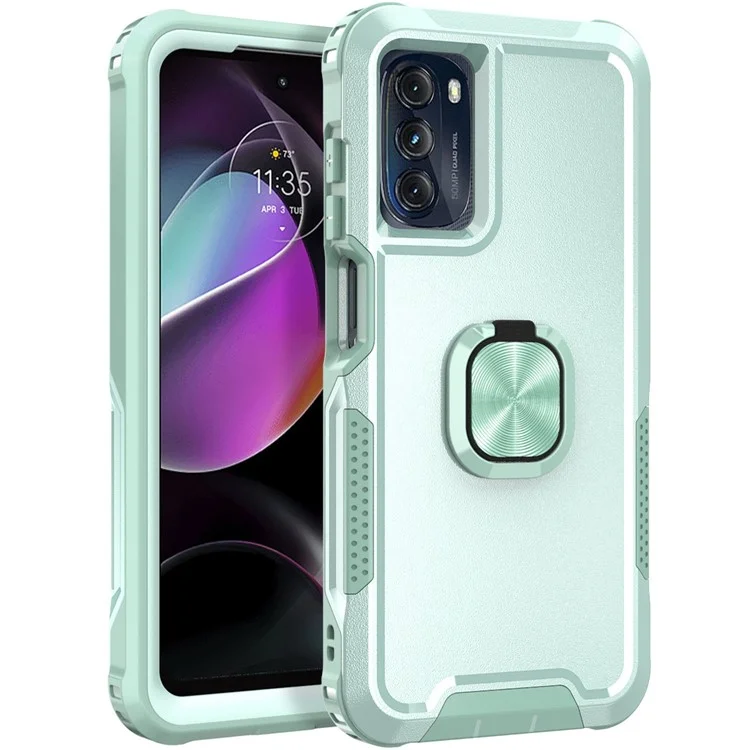 Per Motorola Moto G 5G (2022) PC 3 in 1 PC + Coperchio Protettivo Per il Telefono Antidrop in Silicone Con Cavalletto ad Anello Rotabile - Verde