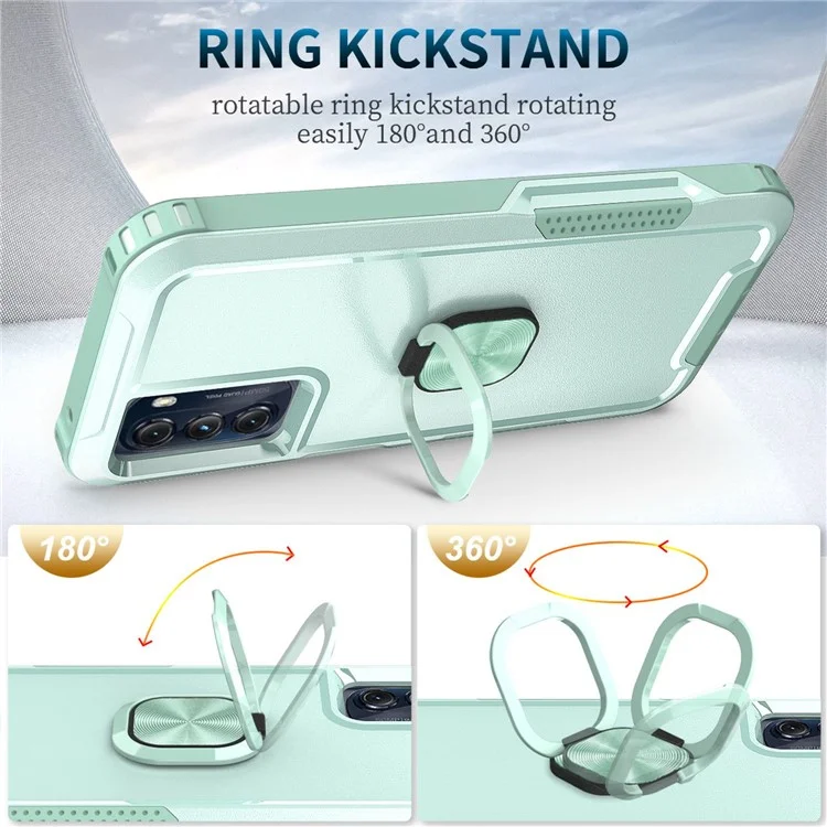Per Motorola Moto G 5G (2022) PC 3 in 1 PC + Coperchio Protettivo Per il Telefono Antidrop in Silicone Con Cavalletto ad Anello Rotabile - Verde