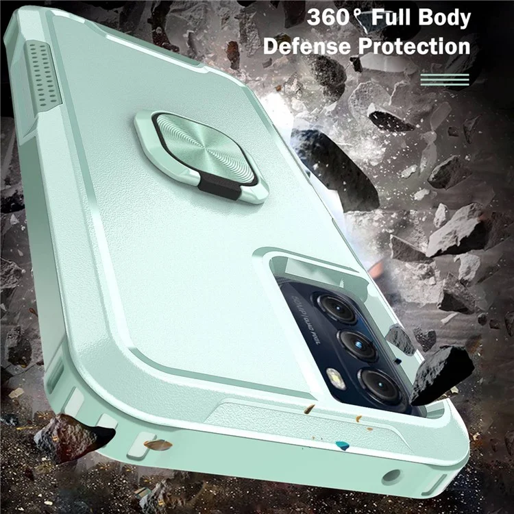 Per Motorola Moto G 5G (2022) PC 3 in 1 PC + Coperchio Protettivo Per il Telefono Antidrop in Silicone Con Cavalletto ad Anello Rotabile - Verde
