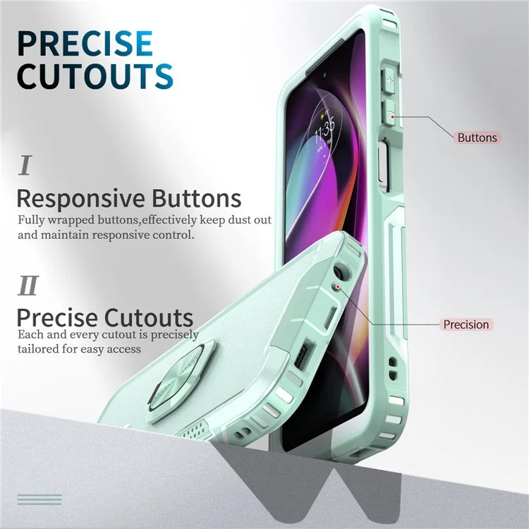 Per Motorola Moto G 5G (2022) PC 3 in 1 PC + Coperchio Protettivo Per il Telefono Antidrop in Silicone Con Cavalletto ad Anello Rotabile - Verde