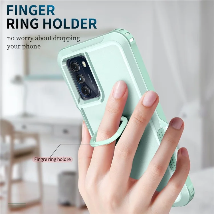 Per Motorola Moto G 5G (2022) PC 3 in 1 PC + Coperchio Protettivo Per il Telefono Antidrop in Silicone Con Cavalletto ad Anello Rotabile - Verde