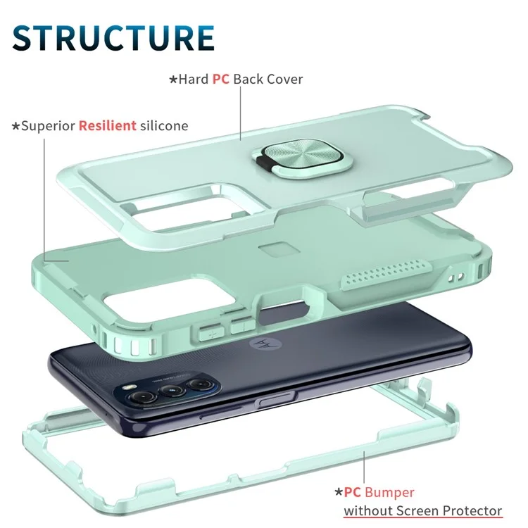 Per Motorola Moto G 5G (2022) PC 3 in 1 PC + Coperchio Protettivo Per il Telefono Antidrop in Silicone Con Cavalletto ad Anello Rotabile - Verde