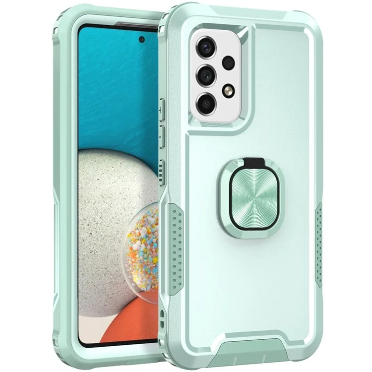 Para o Samsung Galaxy A33 5G 3 em 1 Caixa de Telefone de Kickstand Ring Suport de Proteção Full Protection Hybrid Back Cover - Verde