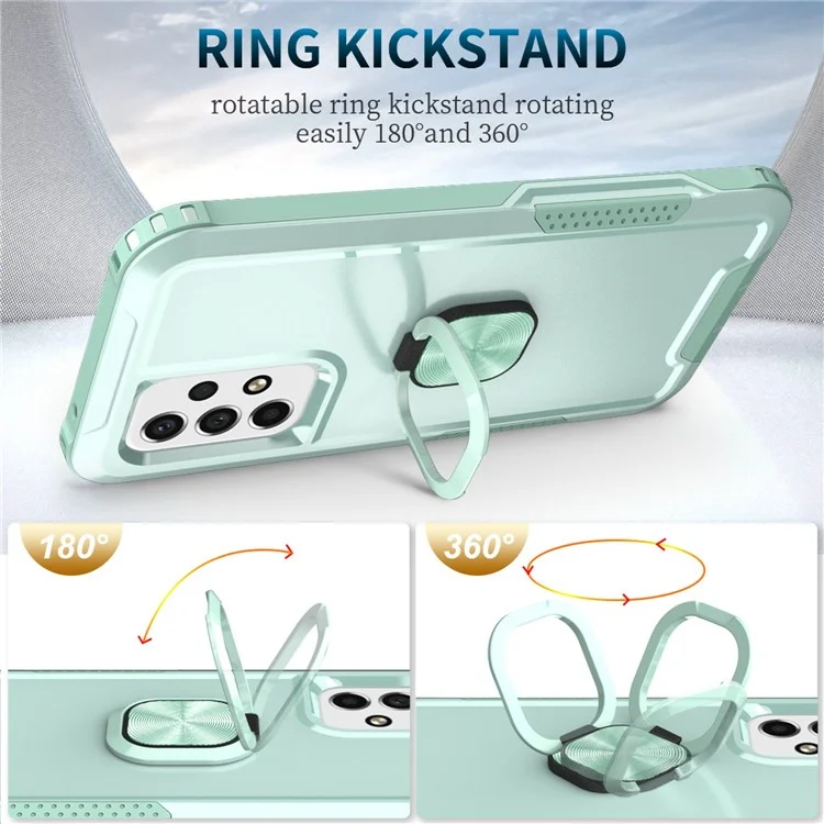 Para o Samsung Galaxy A33 5G 3 em 1 Caixa de Telefone de Kickstand Ring Suport de Proteção Full Protection Hybrid Back Cover - Verde