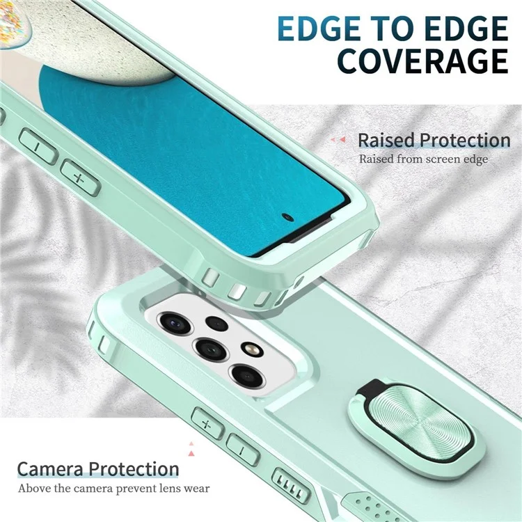 Para o Samsung Galaxy A33 5G 3 em 1 Caixa de Telefone de Kickstand Ring Suport de Proteção Full Protection Hybrid Back Cover - Verde
