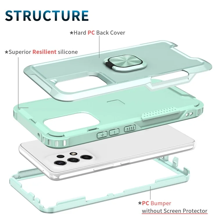 Para o Samsung Galaxy A33 5G 3 em 1 Caixa de Telefone de Kickstand Ring Suport de Proteção Full Protection Hybrid Back Cover - Verde
