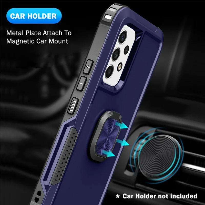 For Samsung Galaxy A73 5G Rotatable Ring Holder Kickstand Phone Case PC + Silicone Anti-scratch Phone Cover - Navy Blue