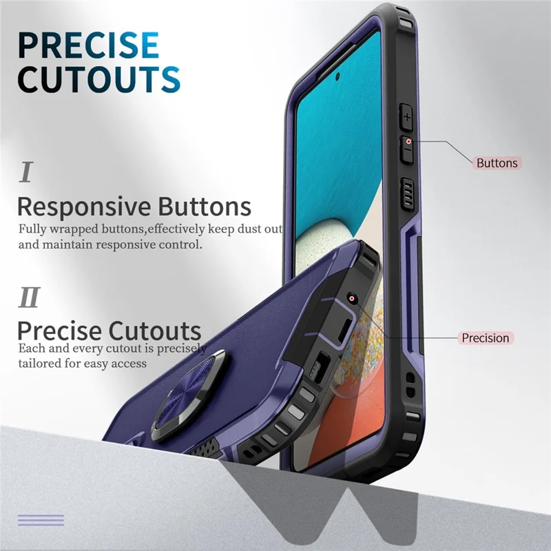For Samsung Galaxy A73 5G Rotatable Ring Holder Kickstand Phone Case PC + Silicone Anti-scratch Phone Cover - Navy Blue