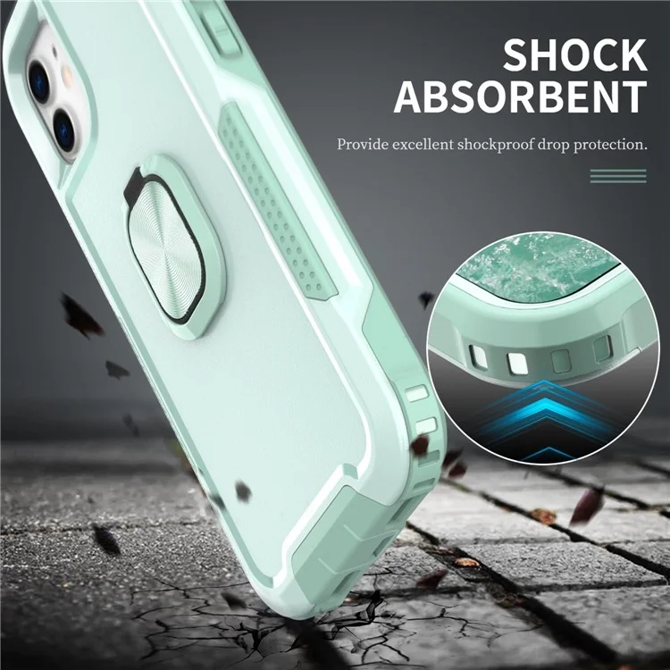 Für Iphone 11 6,1 Zoll Drop-sof-pc + Silikon-telefonhülle Rotatable Ring Kickstand Wear-resistente Telefonabdeckung - Grün