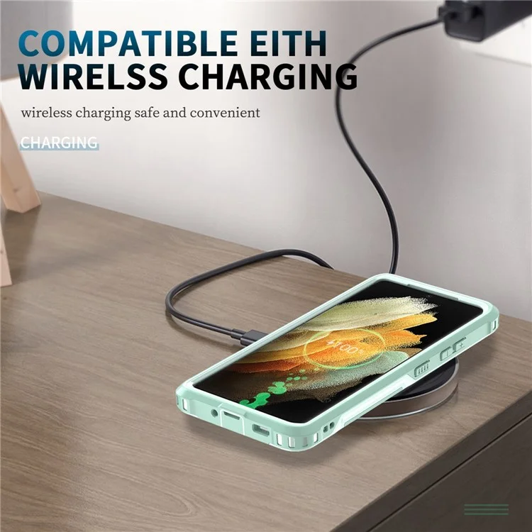 Caixa de Telefone PC + Silicone Para Samsung Galaxy S21 Ultra 5G, Ring Ring Kickstand Anti-fall Tampa - Verde