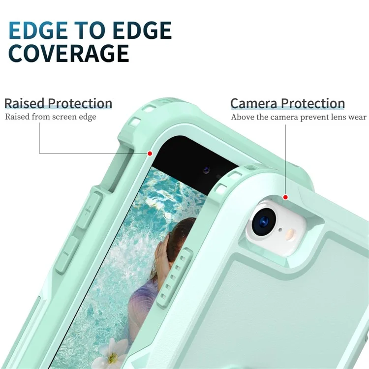 For iPhone 7 4.7 inch / 8 4.7 inch / SE (2022) / SE (2020) Rotatable Ring Kickstand Drop-proof PC + Silicone 3-in-1 Hybrid Phone Case Protective Back Cover - Green