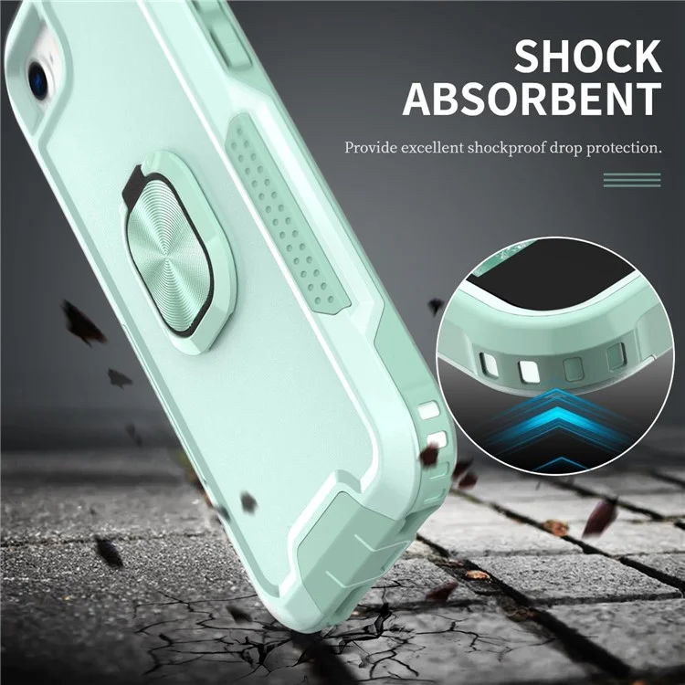 For iPhone 7 4.7 inch / 8 4.7 inch / SE (2022) / SE (2020) Rotatable Ring Kickstand Drop-proof PC + Silicone 3-in-1 Hybrid Phone Case Protective Back Cover - Green