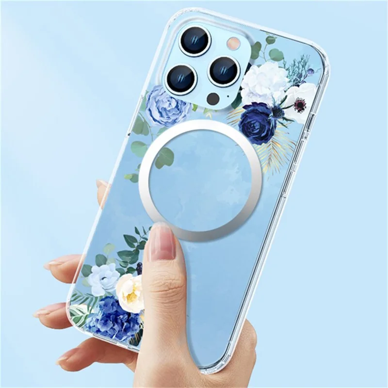 Цветочная серия для iPhone 14 6.1 дюйма Совместима с беспроводной зарядкой MagSafe Чехол с цветочным рисунком, матовая конструкция TPU + PC - Орхидея