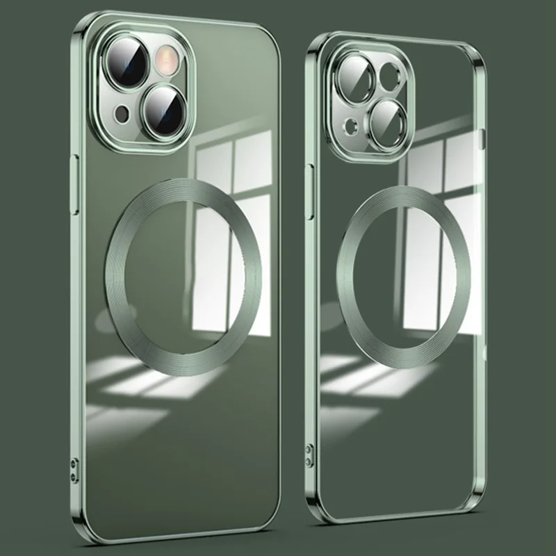 For iPhone 14 Plus Magnetic Charging TPU Phone Back Cover Ultra-Thin Phone Case with Lens Film - Green