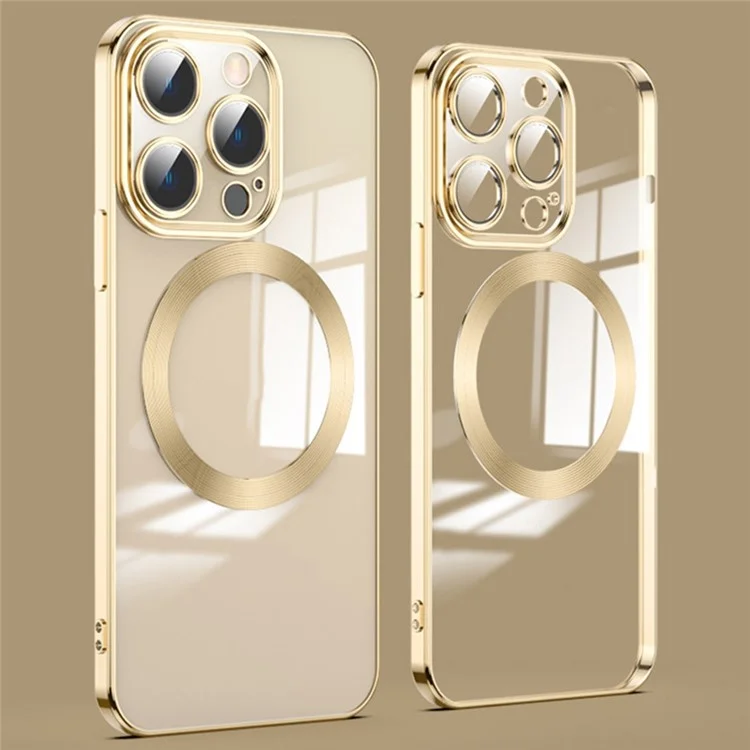 Ultra Slim Phone Case for iPhone 14 Pro 6.1 inch Magnetic Charging Anti-fall Phone Back Cover with Lens Film - Gold