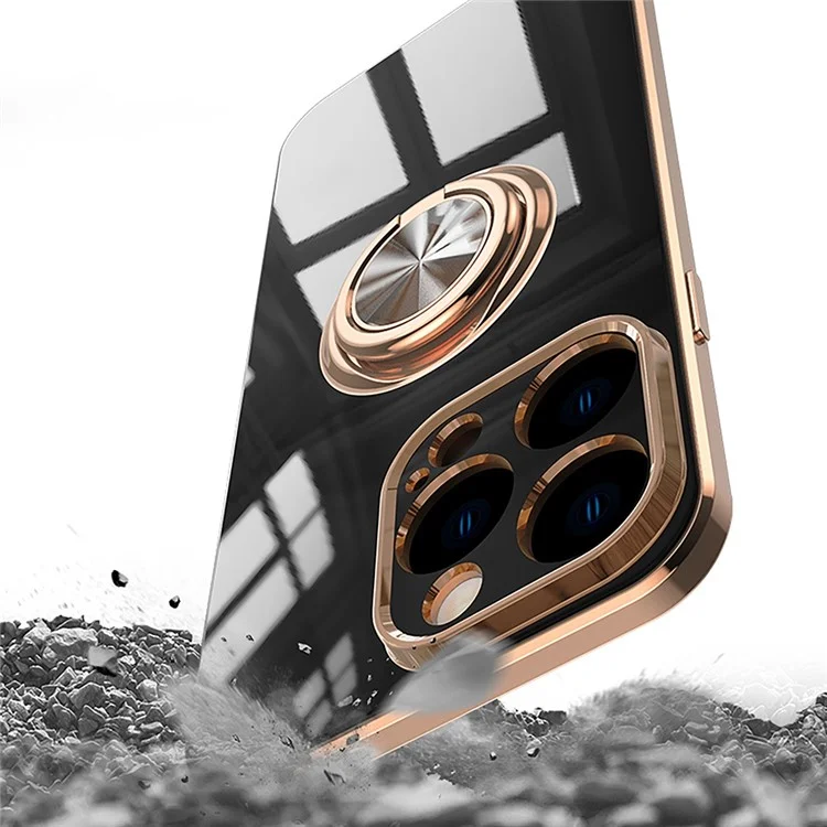 Funda blanda de TPU con recorte preciso para iPhone 14 de 6.1 pulgadas, con soporte de anillo y soporte 9D Electroplating Mobile Phone Back Cover - Blanco