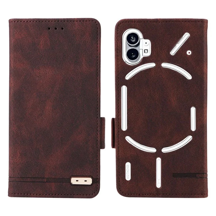 For Nothing phone (1) 5G Hardware Decor Cell Phone Case PU Leather Wallet Stand Fully Wrapped Shell - Coffee
