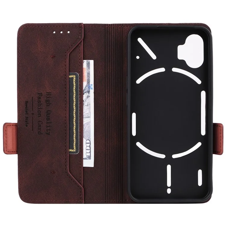 For Nothing phone (1) 5G Hardware Decor Cell Phone Case PU Leather Wallet Stand Fully Wrapped Shell - Coffee