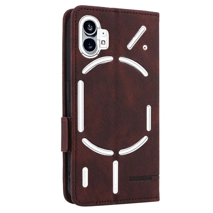 For Nothing phone (1) 5G Hardware Decor Cell Phone Case PU Leather Wallet Stand Fully Wrapped Shell - Coffee
