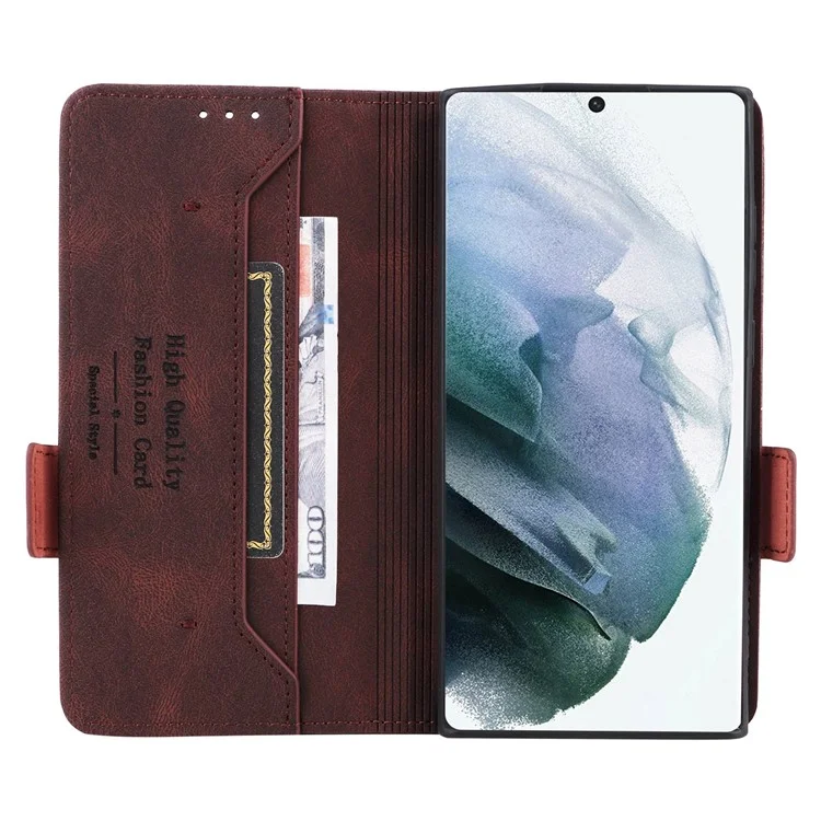 Per Samsung Galaxy S22 Ultra 5G Hardware Decor-hard-proof Telefono Case PU Peth+tpu Anti-wear Wallet Short Shell - Caffè