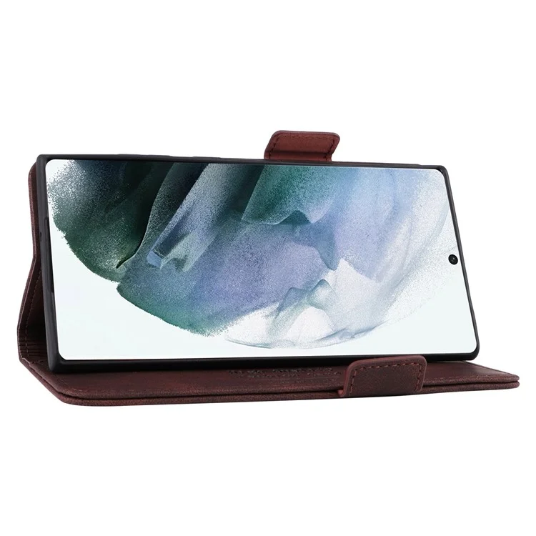 Per Samsung Galaxy S22 Ultra 5G Hardware Decor-hard-proof Telefono Case PU Peth+tpu Anti-wear Wallet Short Shell - Caffè