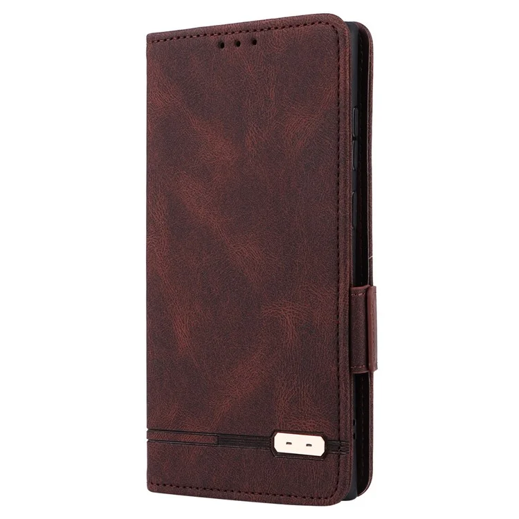 Per Samsung Galaxy S22 Ultra 5G Hardware Decor-hard-proof Telefono Case PU Peth+tpu Anti-wear Wallet Short Shell - Caffè