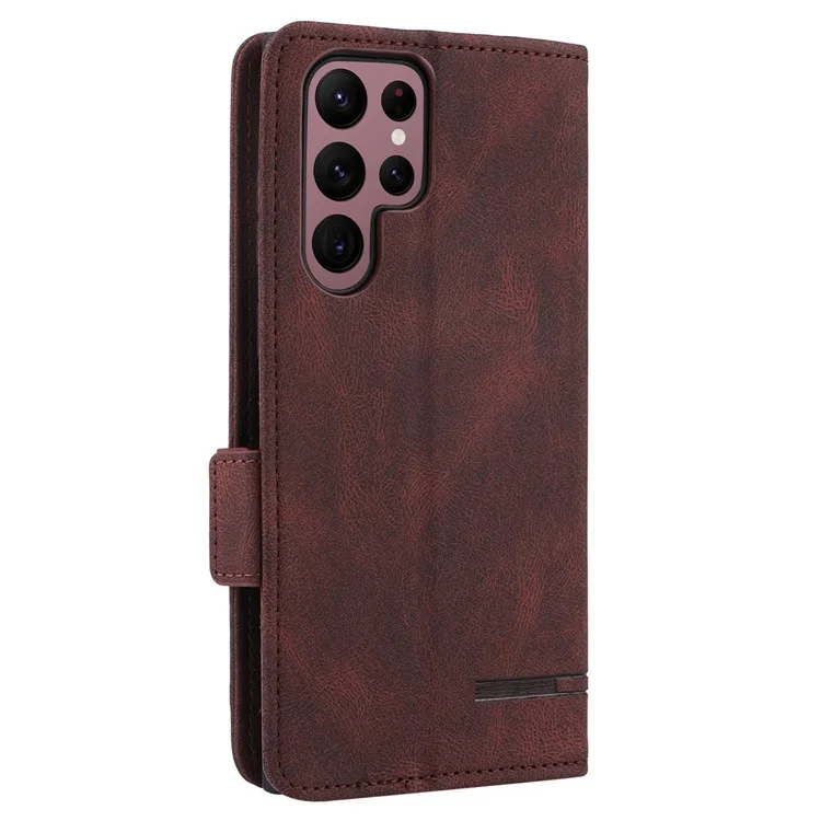 Per Samsung Galaxy S22 Ultra 5G Hardware Decor-hard-proof Telefono Case PU Peth+tpu Anti-wear Wallet Short Shell - Caffè