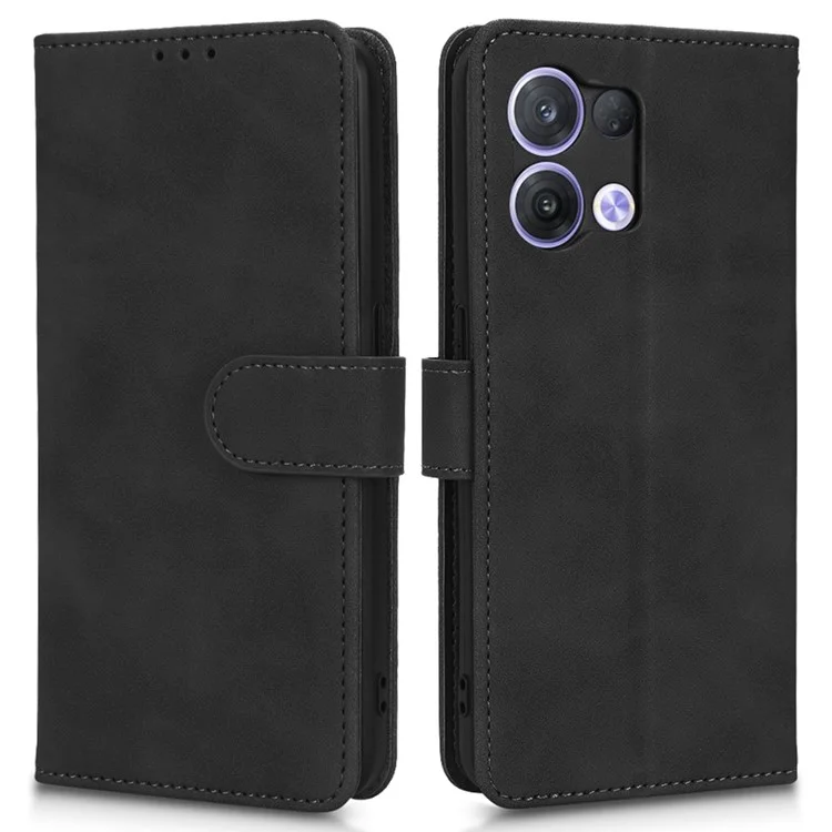 Für Oppo Reno8 Pro 5G (Global Version) Folio Flip Protective Case Skin-touch PU Leder Ständer Magnetische Schließung Telefonabdeckung Mit Riemen - Schwarz