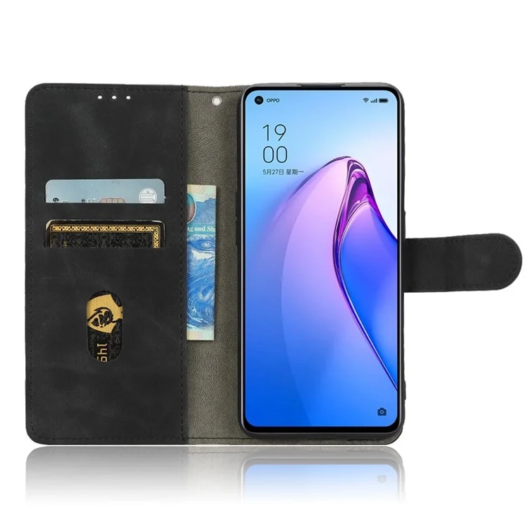Für Oppo Reno8 Pro 5G (Global Version) Folio Flip Protective Case Skin-touch PU Leder Ständer Magnetische Schließung Telefonabdeckung Mit Riemen - Schwarz