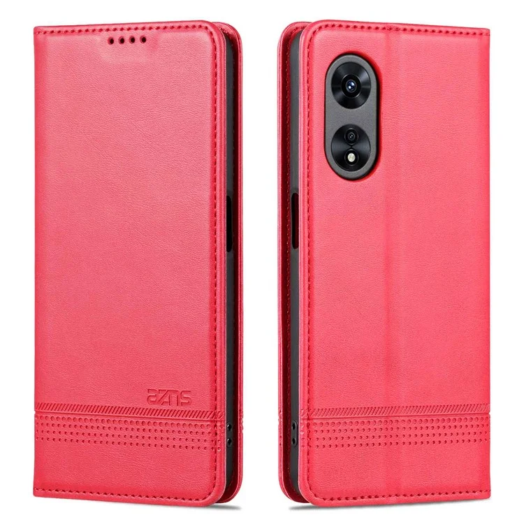AZNS Protection Protection PU Cuir PU Pour Oppo A97 5G Magnetine Closure Pauture Sur Bourne - Rouge