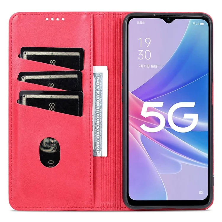 AZNS Protection Protection PU Cuir PU Pour Oppo A97 5G Magnetine Closure Pauture Sur Bourne - Rouge