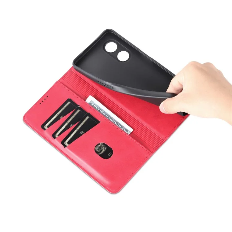AZNS Protection Protection PU Cuir PU Pour Oppo A97 5G Magnetine Closure Pauture Sur Bourne - Rouge