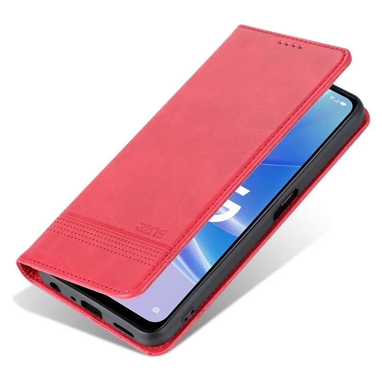 AZNS Protection Protection PU Cuir PU Pour Oppo A97 5G Magnetine Closure Pauture Sur Bourne - Rouge