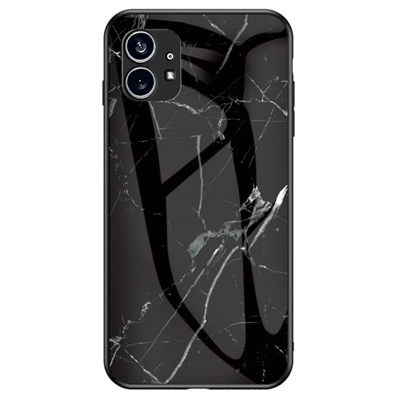 For Nothing phone (1) 5G Wear-resistant Phone Protector Marble Pattern Tempered Glass + PC + TPU Hybrid Back Cover - Black Marble